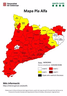 Mapa del Pla Alfa de risc d'incendi per al diumenge 26 de mar