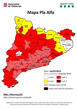 Mapa dels municipis catalans afectats pel pla Alfa