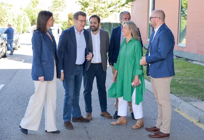 El presidente del PP de Castilla-La Mancha y candidato de este partido a presidir el Gobierno de esta región, Paco Núñez, junto al presidente del PP Alberto Núñes Feijóo en Guadalajara