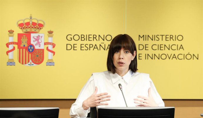 La ministra de Ciencia e Innovación, Diana Morant, comparece en rueda de prensa para presentar el nuevo modelo de financiación de la Ciencia, en la sede del Ministerio, a 15 de marzo de 2023, en Madrid (España). 
