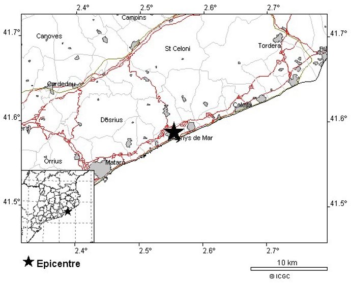 Imagen del terremoto de magnitud 2,7 en el Maresme (Barcelona)