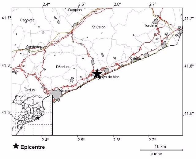 Imatge del terratrèmol de magnitud 2,7 al Maresme (Barcelona)
