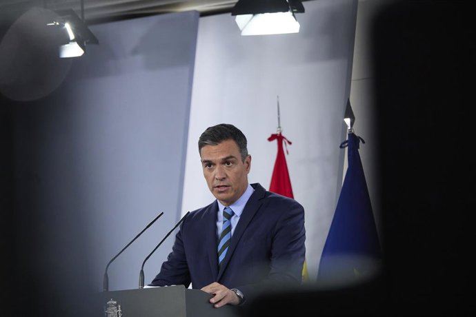 Archivo - Arxivo - El president del Govern, Pedro Sánchez, durant una compareixena al Palau de la Moncloa.