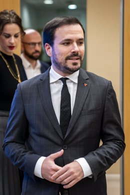 El ministro de Consumo, Alberto Garzón, durante el acto institucional ‘Derechos para crecer sanos y libres’, en el Ministerio de Consumo, a 15 de marzo de 2023, en Madrid (España). 