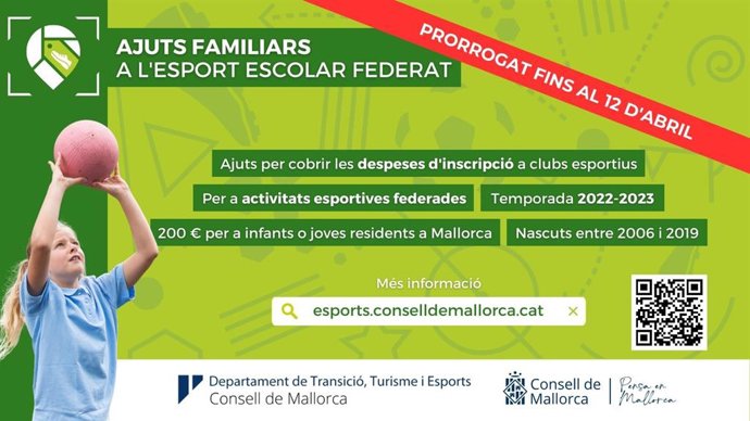 Póster de las ayudas de 200 euros al deporte federado que otorga el Consell de Mallorca.