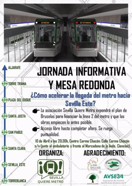 Cartel de la jornada convocada por Sevilla Quiere Metro para los vecinos de Sevilla Este.