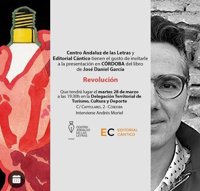 Cartel del ciclo 'Letras Capitales' con el poemario 'Revolución' de José Daniel García.