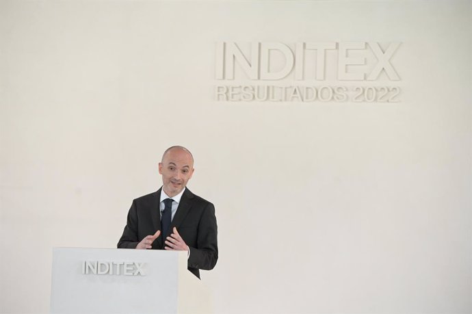El consejero delegado de Inditex, Óscar García Maceiras, durante la presentación de los resultados del Grupo correspondientes al Ejercicio de 2022, en Arteixo, A Coruña, Galicia (España). Inditex ha registrado un beneficio neto récord de 4.130 millones 