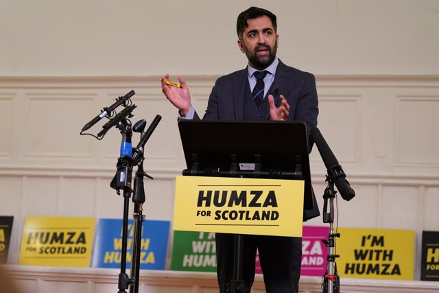 Archivo - 20 February 2023, United Kingdom, Clydebank: Scotland's Health Secretary Humza Yousaf speaks at the launch of his campaign to become the next First Minister of Scotland, at Clydebank Town Hall. Photo: Andrew Milligan/PA Wire/dpa