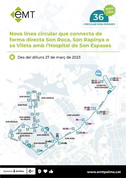 Cartel de la nueva L36 Circular que conecta de forma directa con Son Espases.