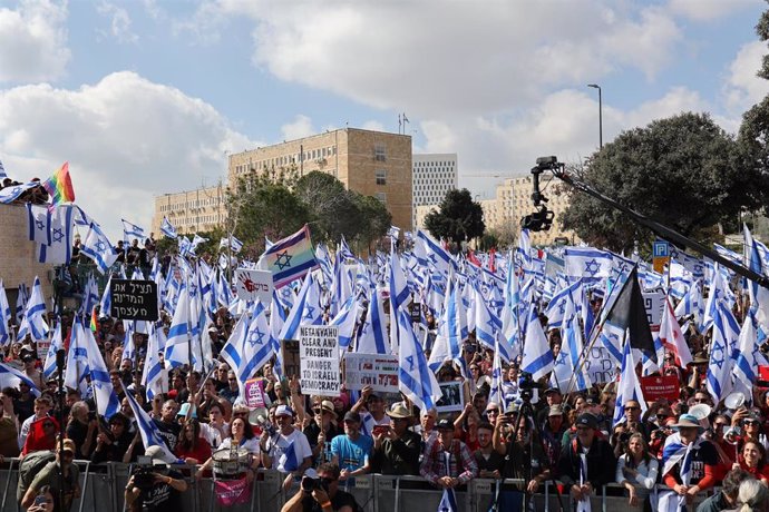 Manifestación en Israel en contra de la polémica reforma judicial planteada por el Gobierno del primer ministro, Benjamin Netanyahu