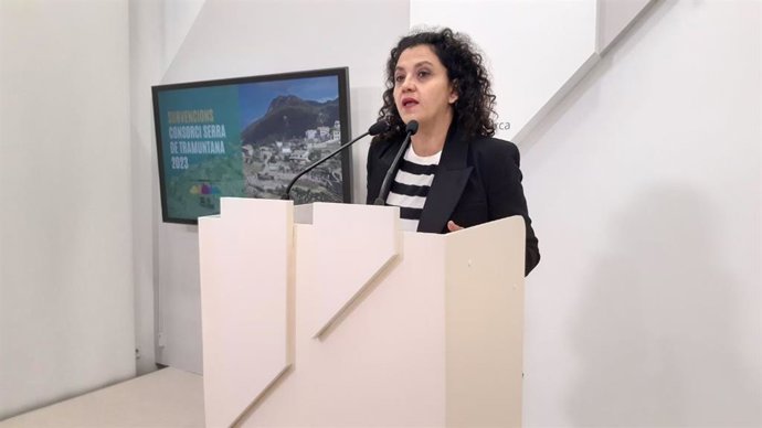 La consellera insular de Territorio y vicepresidenta del consorcio Serra de Tramuntana, Maria Antnia Garcías, durante la presentación de la convocatoria de subvenciones para el año 2023