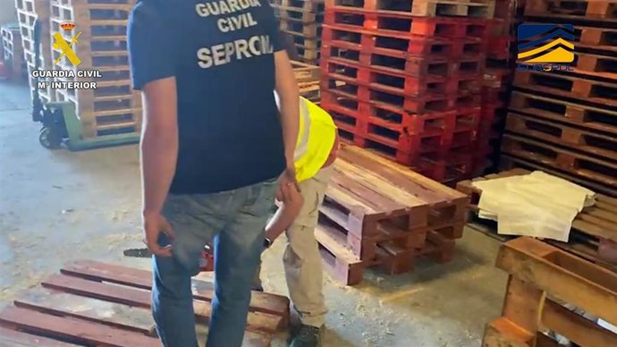 Miembros del SEPRONA realizan la inspección de palés y embalajes de madera en el marco de la operación Taviur.
