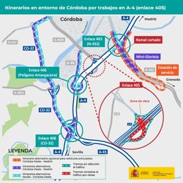 Imagen de las mejoras en el desvío por la N-432 para el recorrido Córdoba Oeste-Madrid debido a las obras en la A-4.