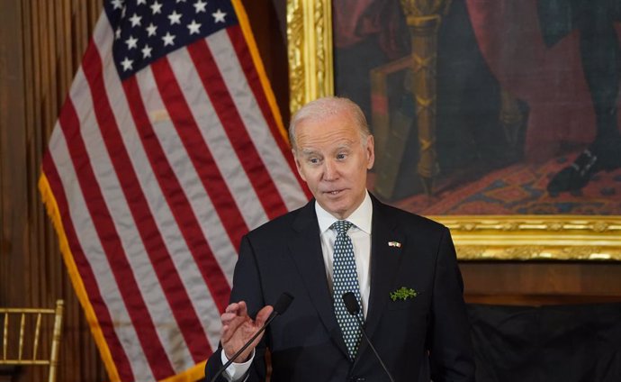 17 March 2023, US, Washington: US President Joe Biden speaks at the annual "Friends of Ireland Luncheon" hosted by Speaker Kevin McCarthy on Capitol Hill in Washington, during the Irish Prime Minister Leo Varadkar's visit to the US for St Patrick's Day.