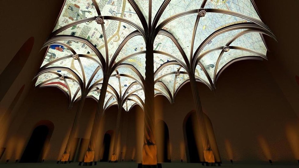 Videomapping del Atlas de Cresques Abraham en la Lonja.