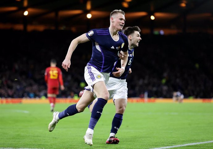 Scott McTominay celebra el 2-0 en el Escocia-España de la fase de clasificación para la Eurocopa de 2024