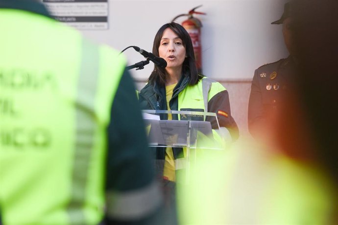 La nueva directora de la Guardia Civil, Mercedes González, interviene durante el acto de presentación de los nuevos guardias civiles, en el Acuartelamiento de Batalla del Salado, a 27 de marzo de 2023, en Madrid (España).