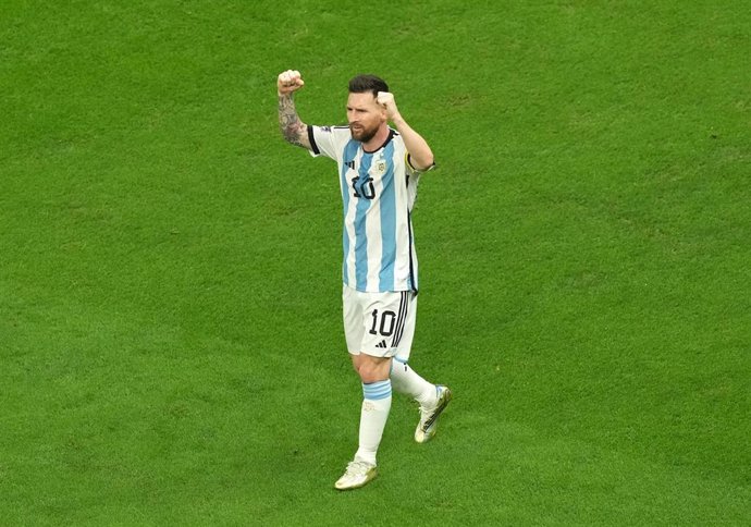 Archivo - Leo Messi celebrando un gol durante el Mundial de Catar