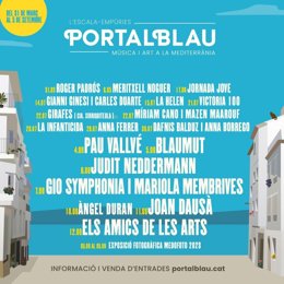 Cartel del festival de música y artes en el Mediterráneo Portalblau, que celebrará su 16 edición entre el 31 de marzo y el 5 de septiembre en L'Escala y Empúries (Girona)