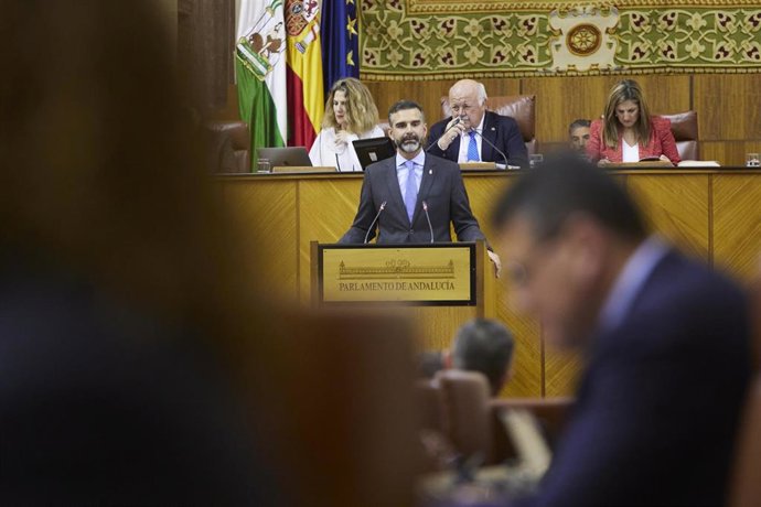 El consejero de Sostenibilidad, Medio Ambiente y Economía Azul de la Junta de Andalucía y portavoz del gobierno, Ramón Fernández-Pacheco, en el Parlamento de Andalucía
