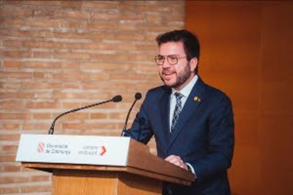 El presidente de la Generalitat, Pere Aragons, en la presentación del trazado del tranvía del Camp de Tarragona.
