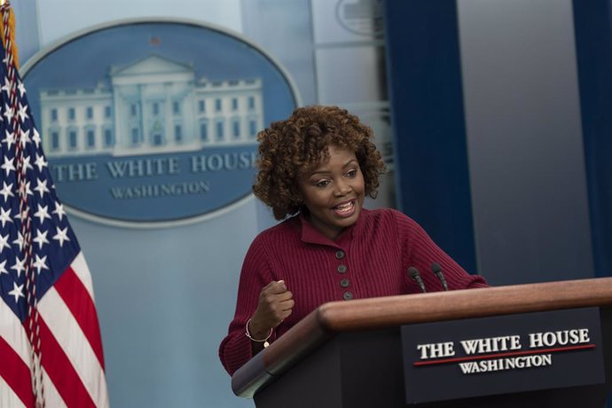 March 1, 2023, Washington, District of Columbia, USA: White House Press Secretary Karine Jean-Pierre holds a news briefing at the White House in Washington, DC on March 1, 2023.  .Chris Kleponis - Pool via CNP..........................................Un