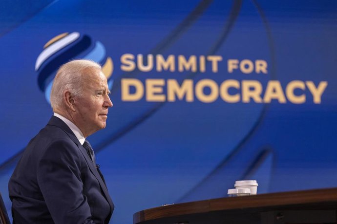 Archivo - El presidente de Estados Unidos Joe Biden durante la Cumbre para la Democracia de 2021