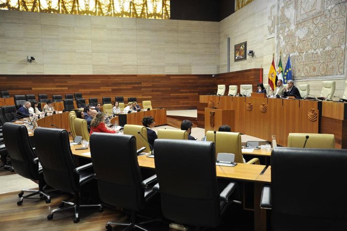 El Ayuntamiento de Mérida celebra un Pleno extraordinario en el Hemiciclo de la Asamblea de Extremadura.