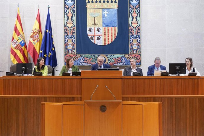 El presidente de las Cortes de Aragón, Javier Sada, preside la sesión plenaria.