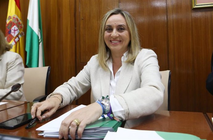 La consejera de Fomento, Articulación del Territorio y Vivienda, Marifrán Carazo,  en el Parlamento andaluz.