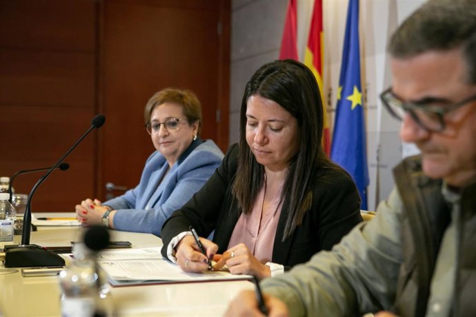 La consejera de Bienestar Social, Bárbara García Torijano, durante la firma del convenio de colaboración con el presidente de la Mesa del Tercer Sector Social, José Antonio Romero.