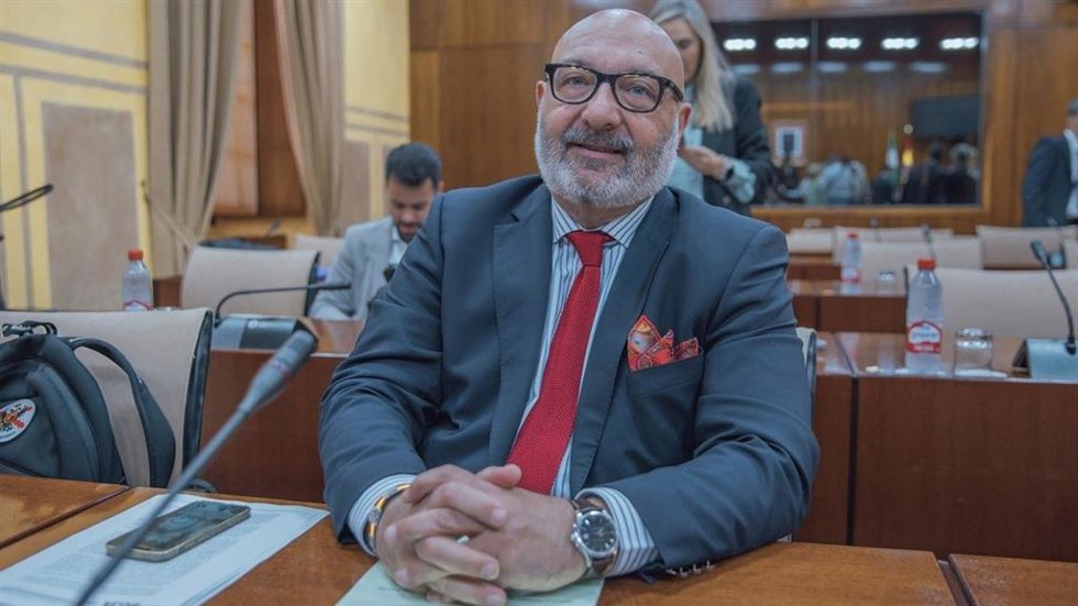 El parlamentario de Vox Alejandro Hernández, este jueves en la Comisión de Fomento del Parlamento de Andalucía.