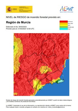 Mapa que refleja el nivel de riesgo de incendios forestales