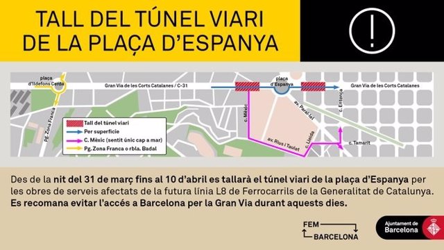 El túnel permanecerá cerrado durante 10 días, periodo en el que el consistorio recomienda evitar el acceso a la ciudad a través de la Gran Via