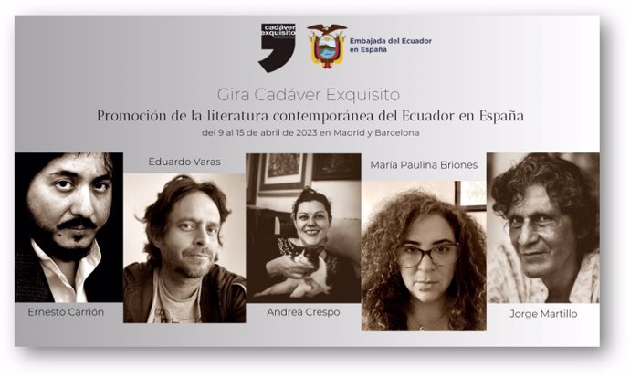 Cartel promocional de la gira literaria por España que contará con varios escritores ecuatorianos.