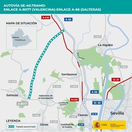 Trazado del tramo Valencina-Salteras de la SE-40.