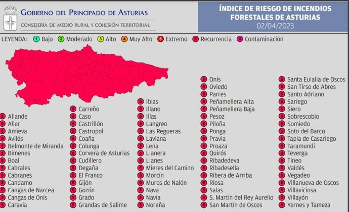 Mapara de riesgo de incendios forestales.