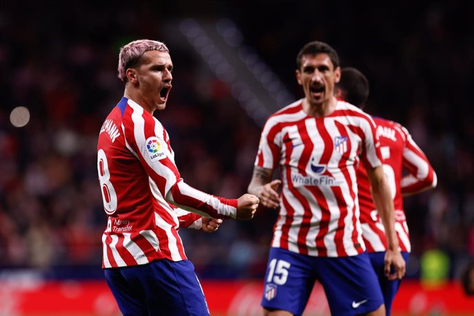 Antoine Griezmann of Atletico de Madrid celebrates a goal during the spanish league, La Liga Santander, football match played between Atletico de Madrid and Valencia CF at Civitas Metropolitano stadium on March 18, 2023, in Madrid, Spain.