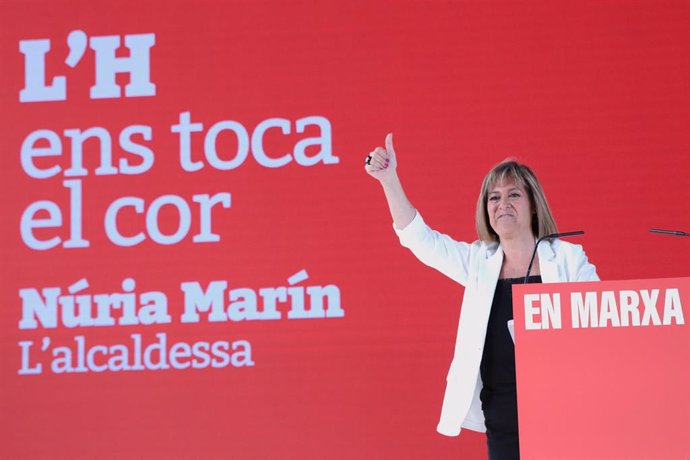 La alcaldesa de L'Hospitalet de Llobregat (Barcelona) y presidenta de la Diputación de Barcelona, Núria Marín, en la clausura este domingo de la Convención Municipal del PSC en La Farga de L'Hospitalet de Llobregat.