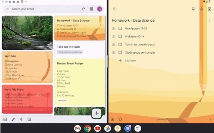 Google Keep permite abrir dos ventanas simultáneamente en dispositivos Android con pantalla grande.