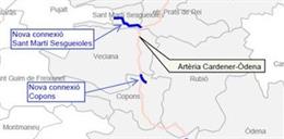 Mapa amb els traats que connectaran Copons i Sant Martí Sesgueioles a la xarxa Ter-Llobregat