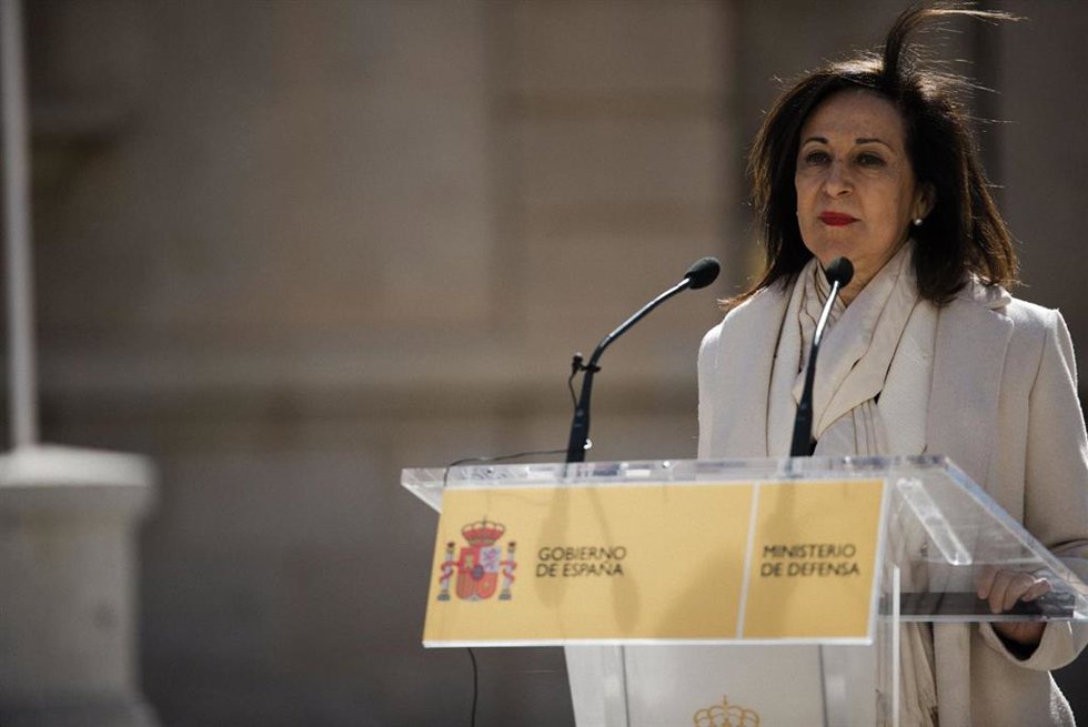 La ministra de Defensa, Margarita Robles, en un acto de despedida del contingente ucraniano, en la Academia de Infantería de Toledo