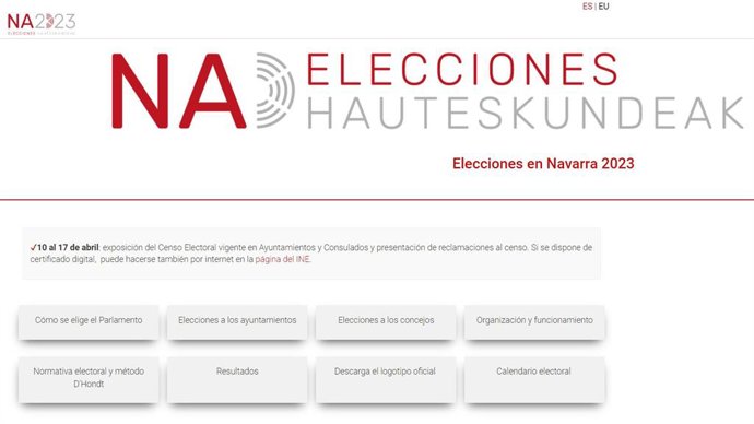 Imágen de la página web para las próximas elecciones de mayo