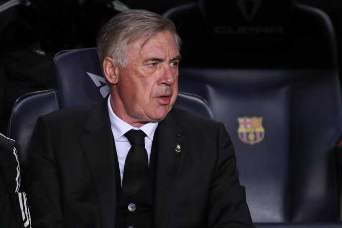 Carlo Ancelotti, head coach of Real Madrid, looks on during the Spanish Cup, Copa del Rey, Semi Finals football match played between FC Barcelona and Real Madrid at Spotify Camp Nou stadium on April 05, 2023, in Barcelona, Spain.