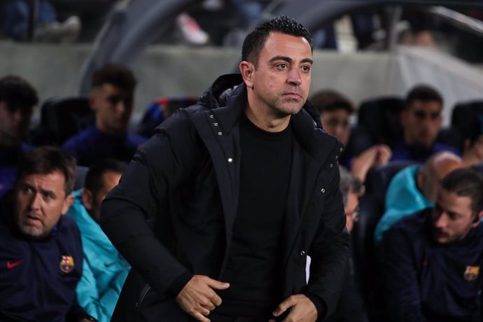 Xavi Hernandez, head coach of FC Barcelona,  looks on during the Spanish Cup, Copa del Rey, Semi Finals football match played between FC Barcelona and Real Madrid at Spotify Camp Nou stadium on April 05, 2023, in Barcelona, Spain.