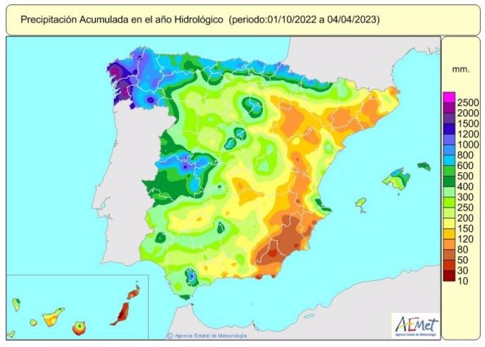 Precipitació acumulada en España en el año hidrológico