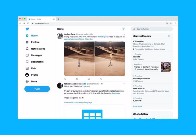 Interfaz de Twitter en su versión web