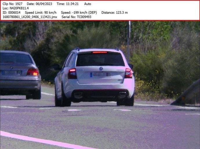 Imagen del coche denunciado por circular a 199 km/h en una vía limitada a 90 km/h en La Fatarella (Tarragona)