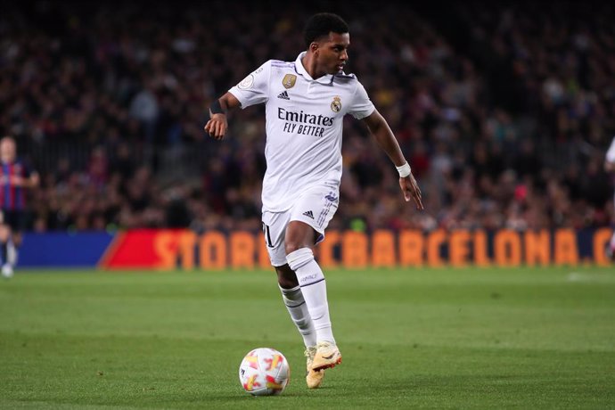 Rodrygo Goes of Real Madrid in action during the Spanish Cup, Copa del Rey, Semi Finals football match played between FC Barcelona and Real Madrid at Spotify Camp Nou stadium on April 05, 2023, in Barcelona, Spain.